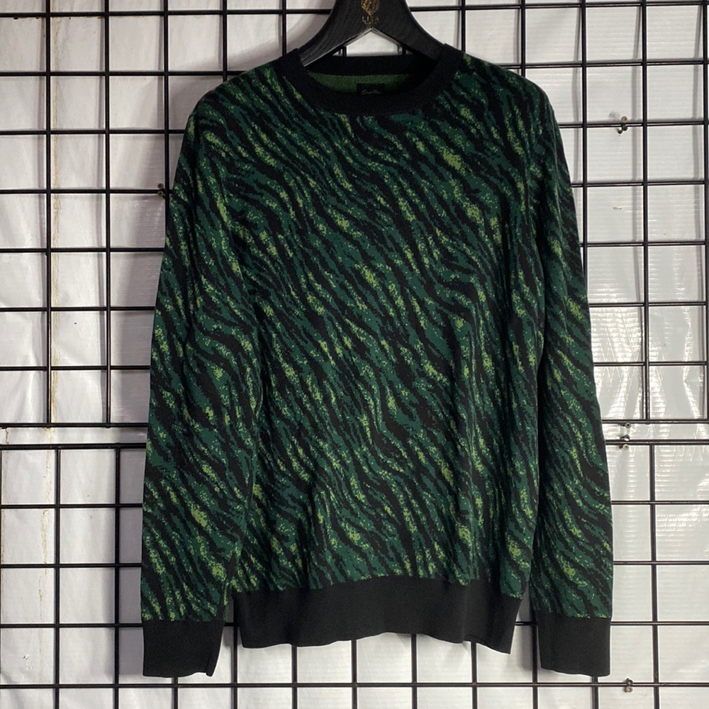 Good Man Brand Printed Jacquard Sweater in Kombu Night Zebra Size M 100% Cotton